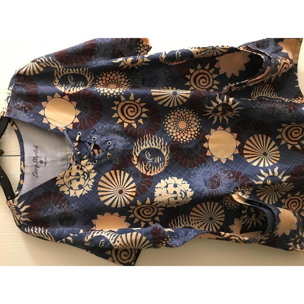 Easy Stretch Women's Sun and Moon Pattern Lace-Up Top